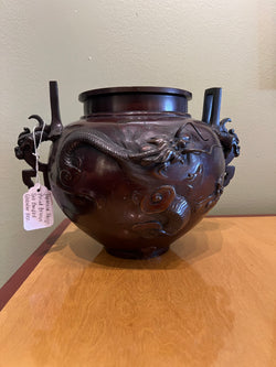 Japanese Meiji Period Bronze Two Handled Globular Vase