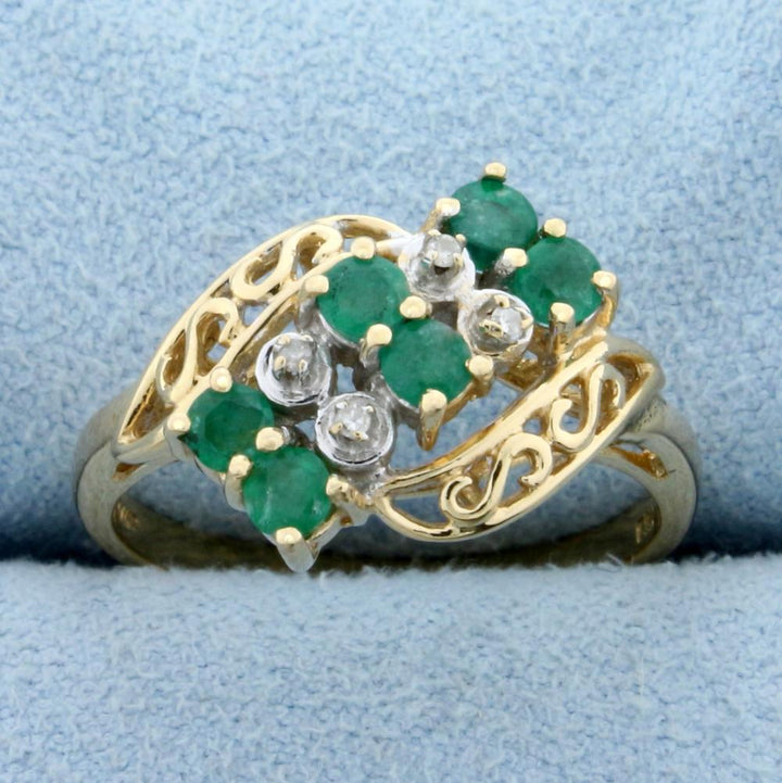 Emerald and Diamond Ring, 14K Gold, Size 7.5