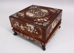 Chinese hardwood & mother of pearl box