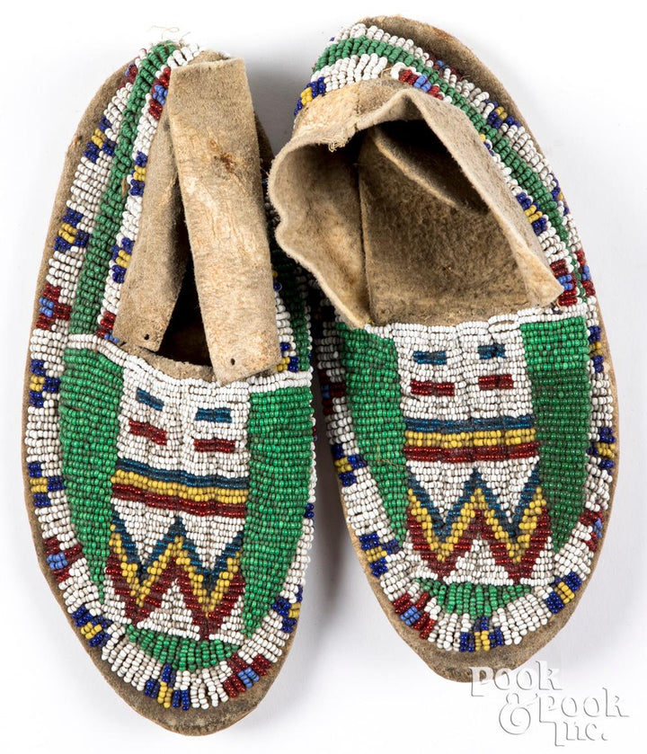 Pair of Native American Inidan Beaded Childs Moccasins