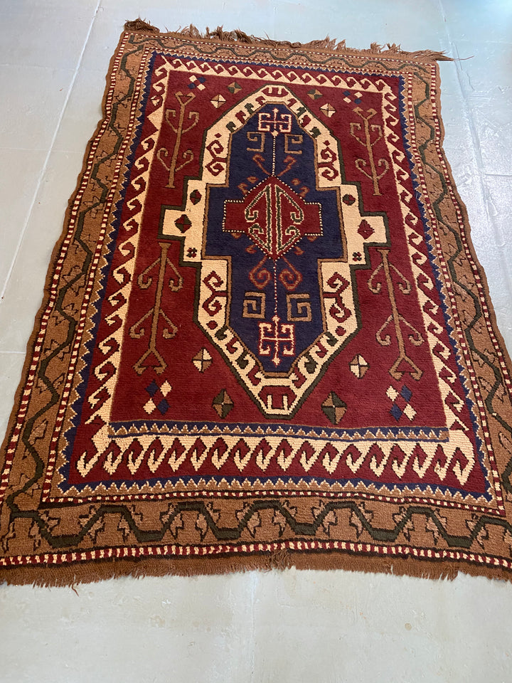 red and blue rug