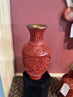 19th century China cinnabar over brass vase