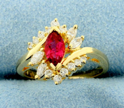Natural Rubellite Garnet and Diamond Ring, 14k Gold, Size 6.5