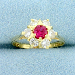 Pink and White Sapphire Ring, 14K Gold, Size 7.5