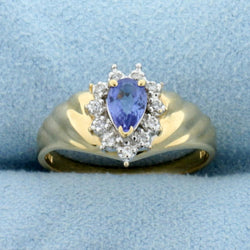 Tanzanite and Diamond Ring, 14K Gold, Size 7